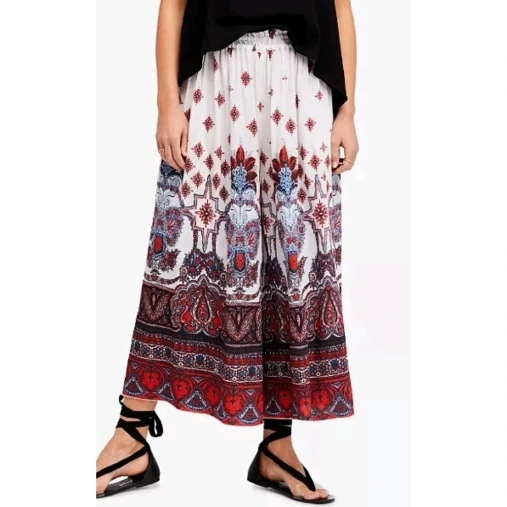 Free People Gold Dust Printed Wide Leg Trousers in Ivory Combo M Cottagecore